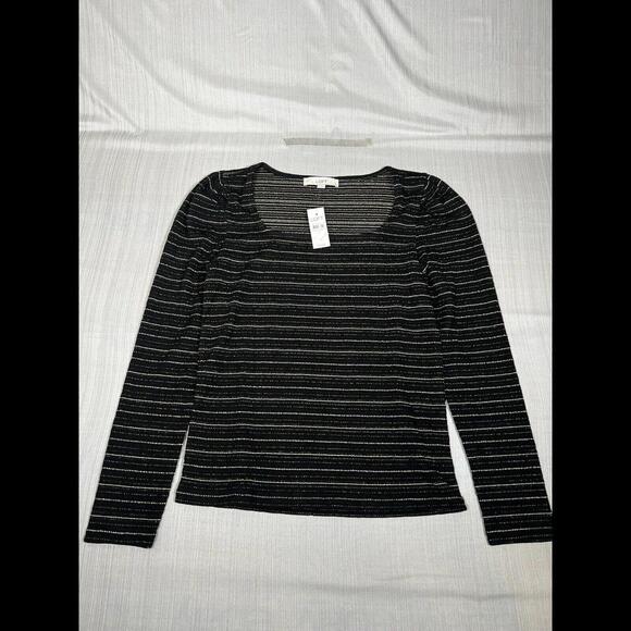 Loft Black Striped Long Sleeve Shirt Blouse Womens Sz Medium NWT (A11) - Picture 1 of 4
